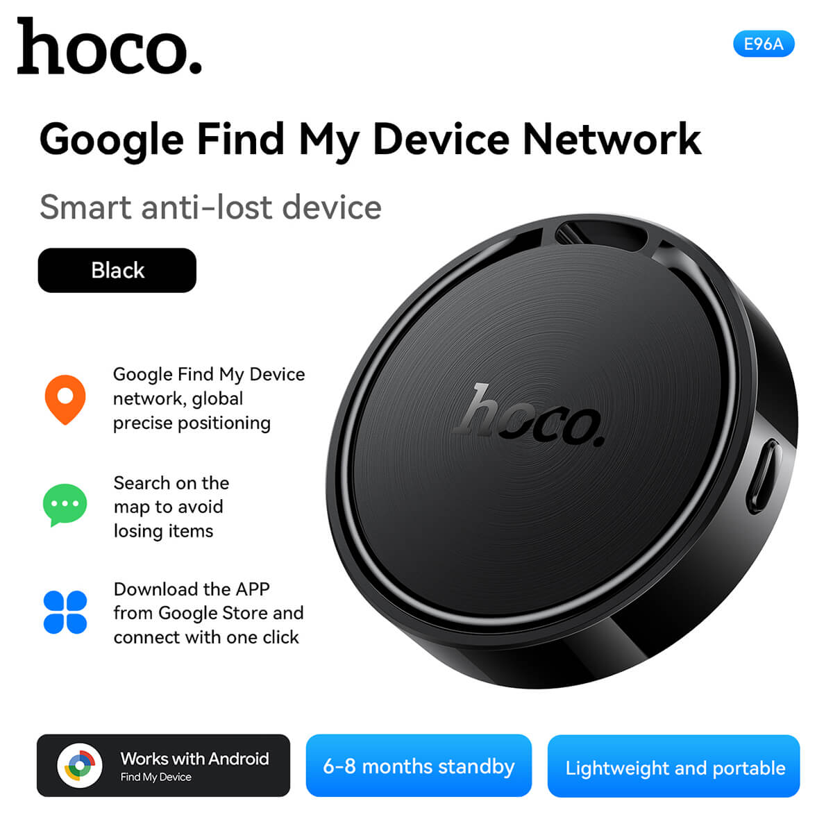 Hoco O Tag Intelligent Positioning Anti-Lost Device E96A Busca – Support Google Find My Network [Suitable for Android] (P-2683)